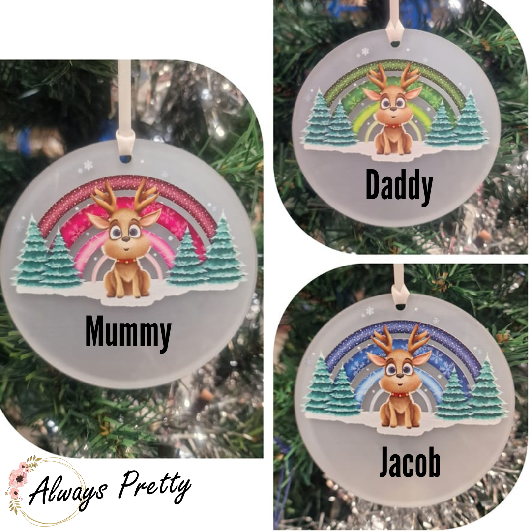 Personalised Reindeer printed on frost bauble