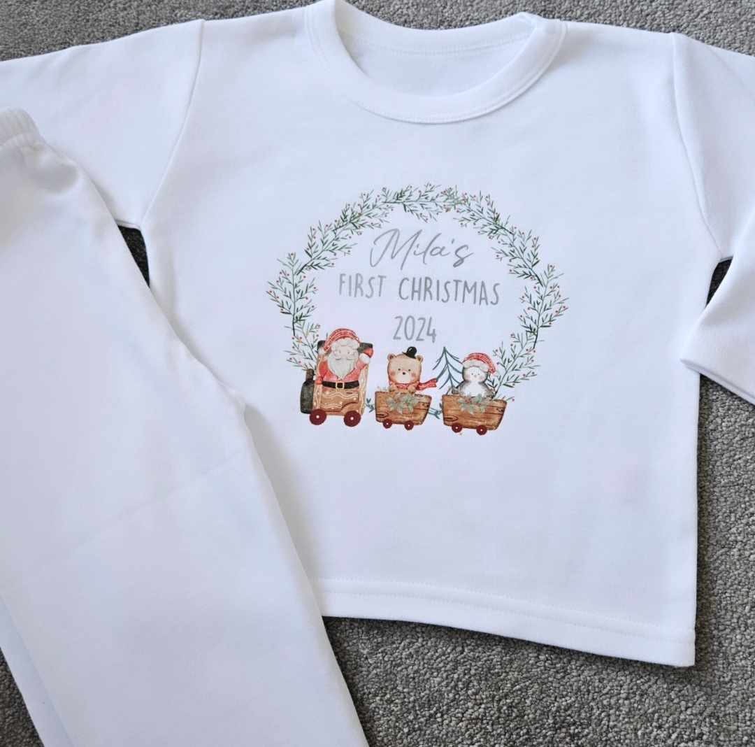 Personalised First Christmas White Pyjamas