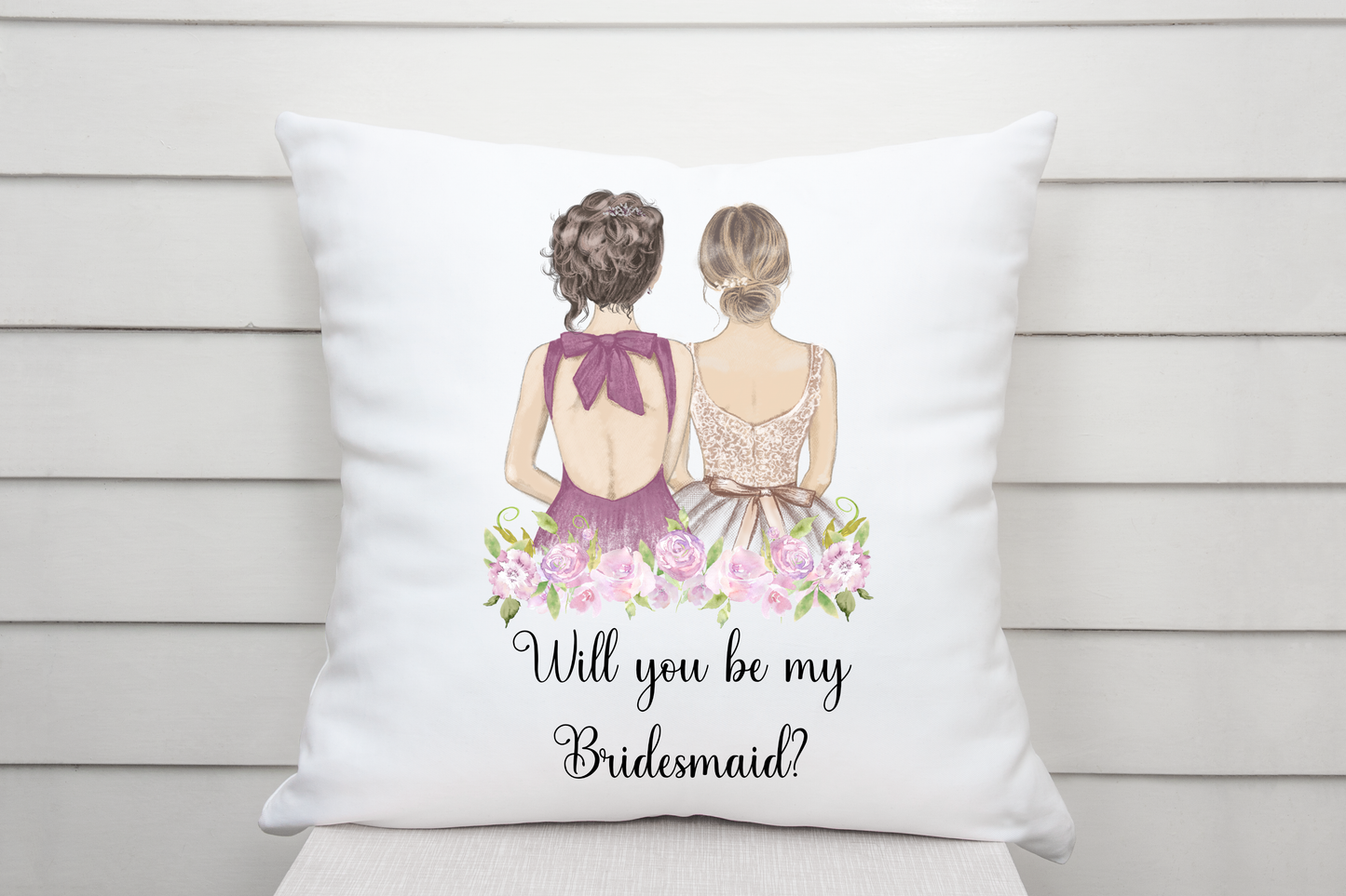 Purple Dress Will You Be My Bridesmaid Cushion