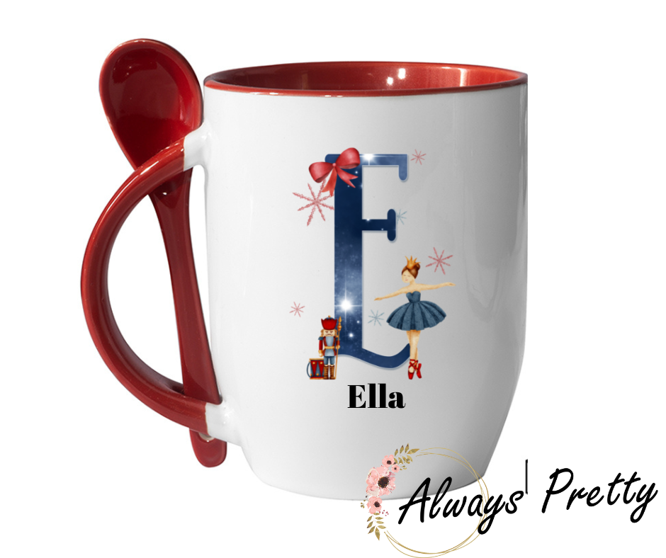 Nutcracker & Ballerina Personalised Christmas Mug With Spoon
