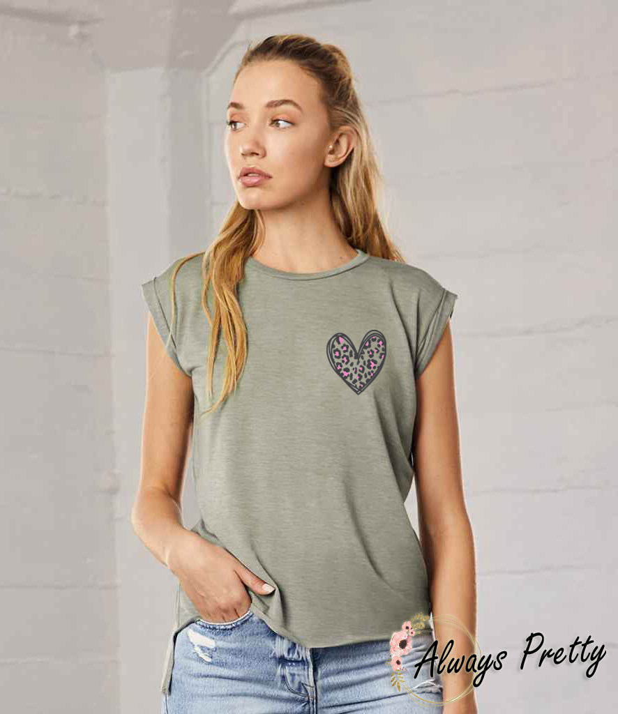 Heart Flowy Rolled Cuff T-Shirt