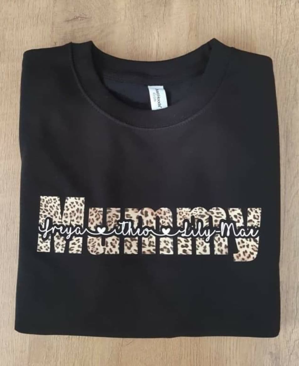 Leopard Print Mummy with Children's Names Sweater