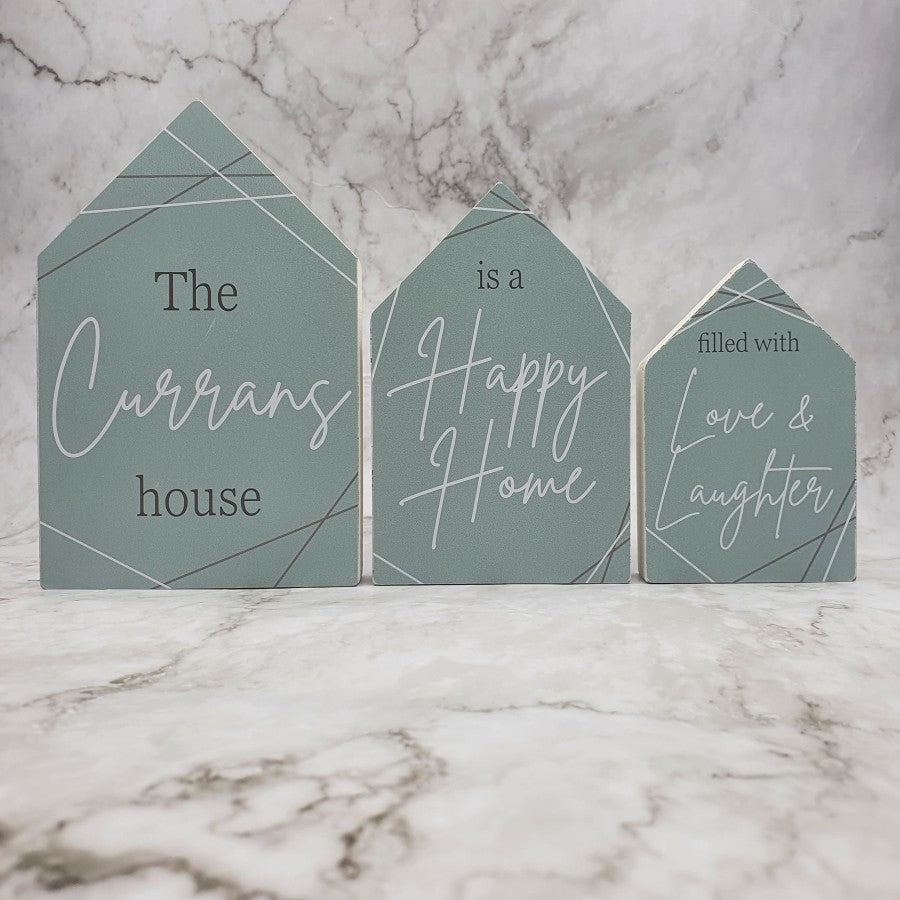 Personalised 'Surname' Set of 3 freestanding houses
