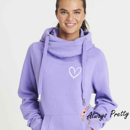 Small Heart Design Chunky Cowl Neck Hoodie