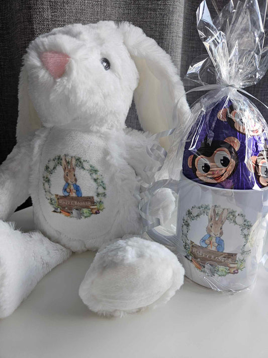 Happy Easter Peter Rabbit Teddy and Mug (including Cadburys egg)