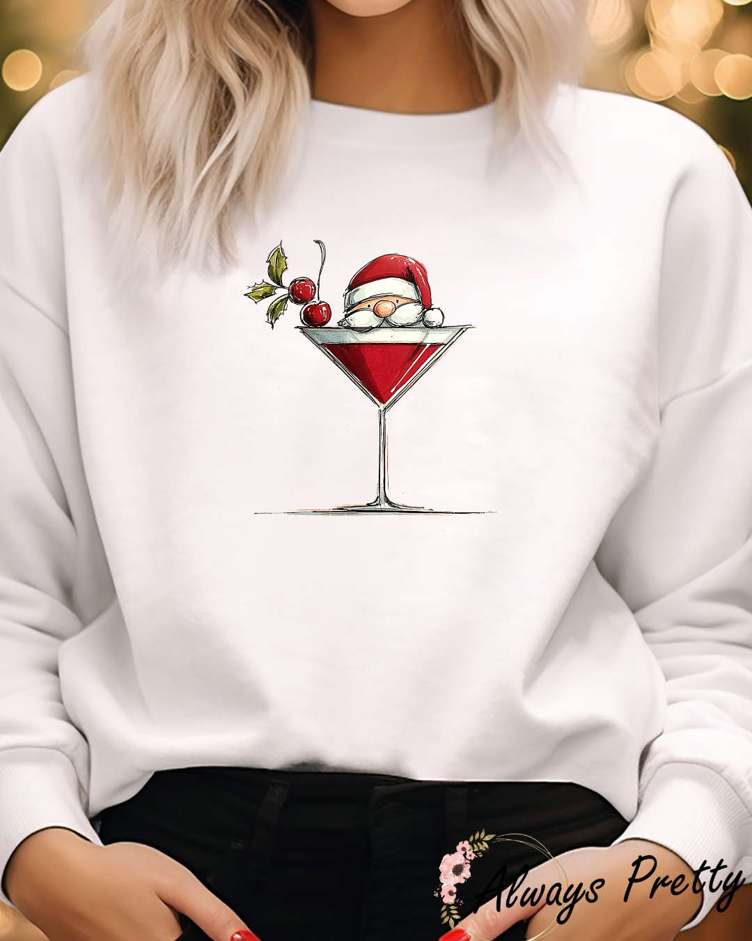Santa Martini Glass Design Sweater