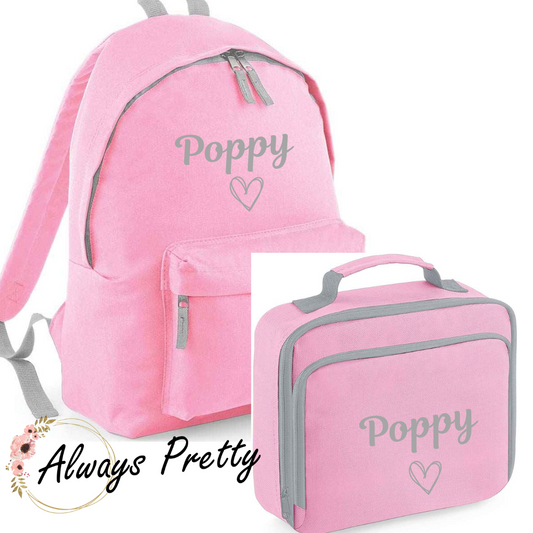 Personalised School Bag & Lunch Bag Combo (With Star Or Heart)