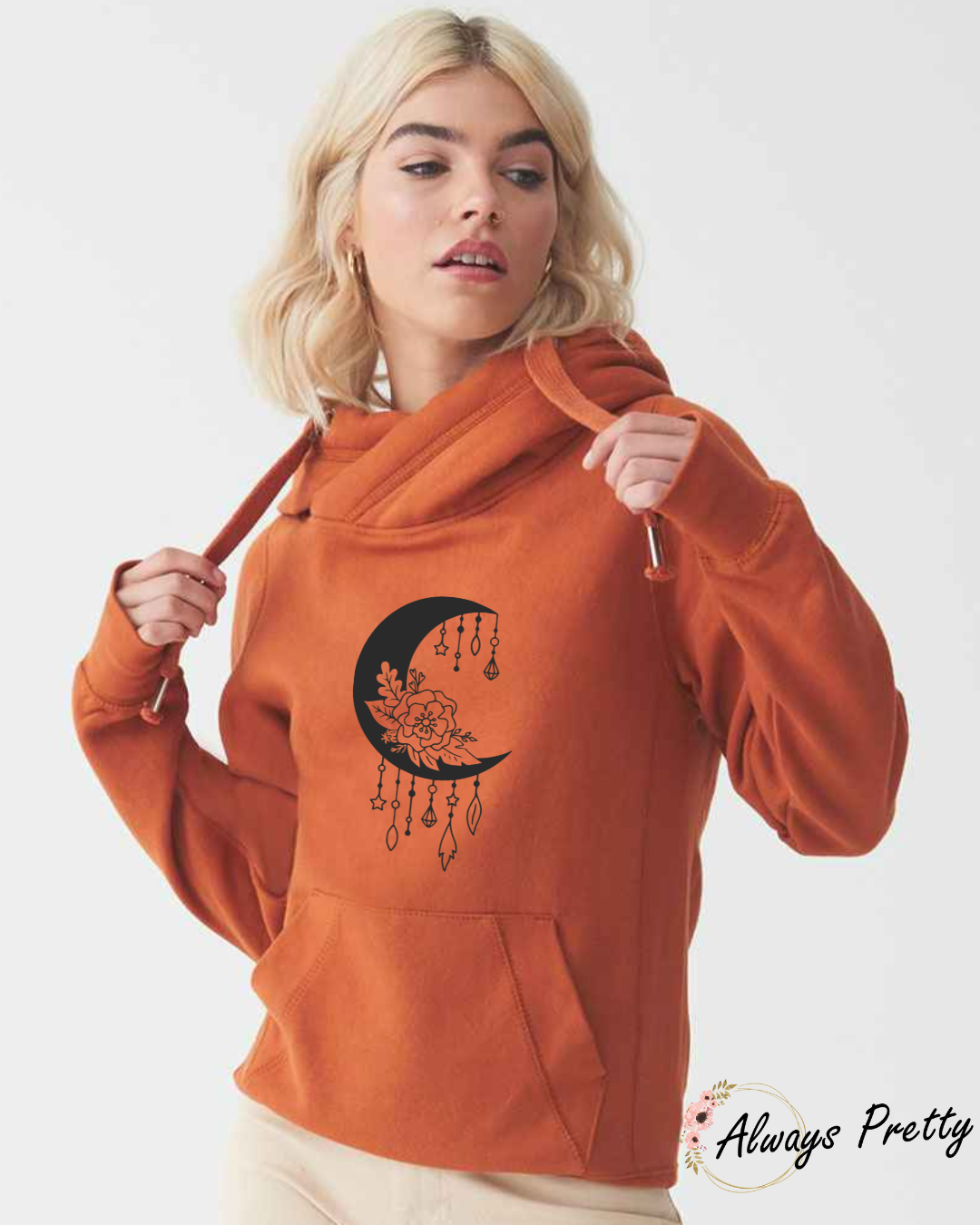 Floral Moon Cowl Neck Hoodie