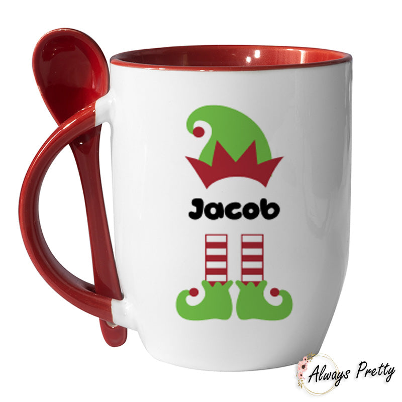 Personalised Elf Christmas Mug With Spoon