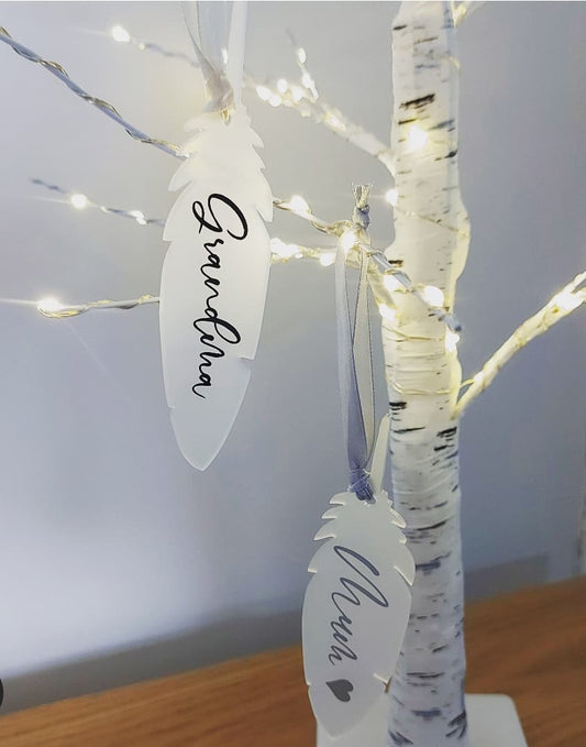 Personalised Feather Decoration ( Frosted or Mirrored)