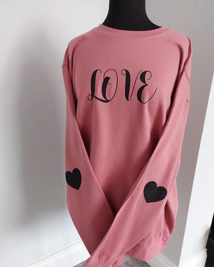 LOVE- Hearts Added to Elbow Sweater