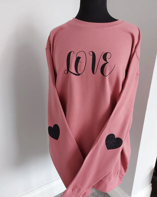 LOVE- Hearts Added to Elbow Sweater