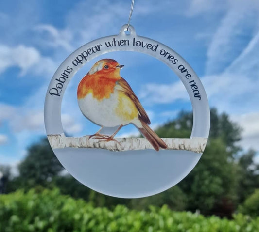 Robins Appear Frosted Hanging Decoration (Can Be Personalised)