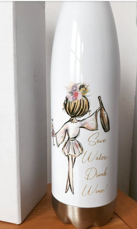 Save Water Drink Wine Water Bottle