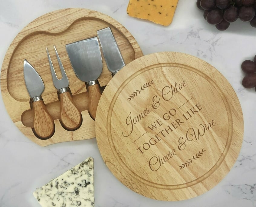 We Go Together Like Cheese and Wine Personalised Engraved Cheese Board