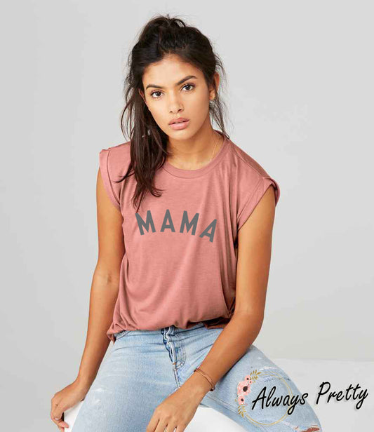 Mama - Flowy Rolled Cuff Tshirt
