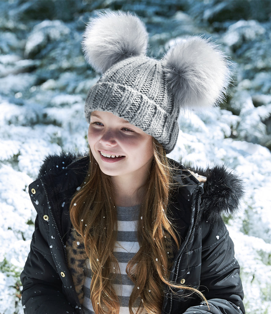 Infant & Child Faux Fur Double Pom Pom Beanie