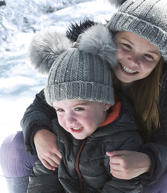 Infant & Child Faux Fur Double Pom Pom Beanie
