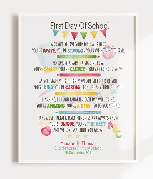 Personalised 1st Day At School A4 Print