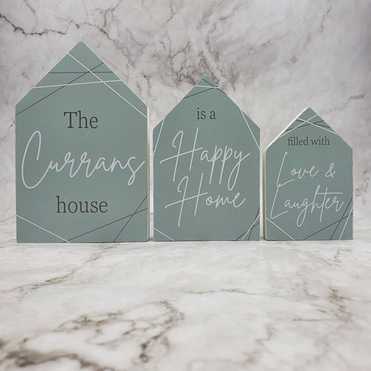 Personalised 'Surname' Set of 3 freestanding houses