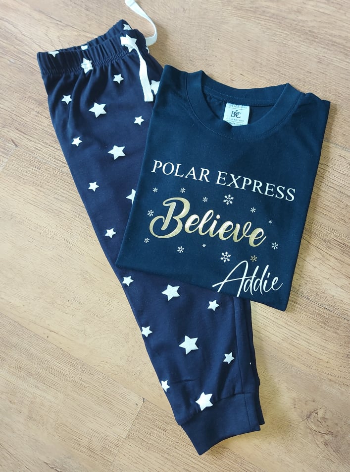 Personalised Polar Express Pjs (With Star Bottoms)