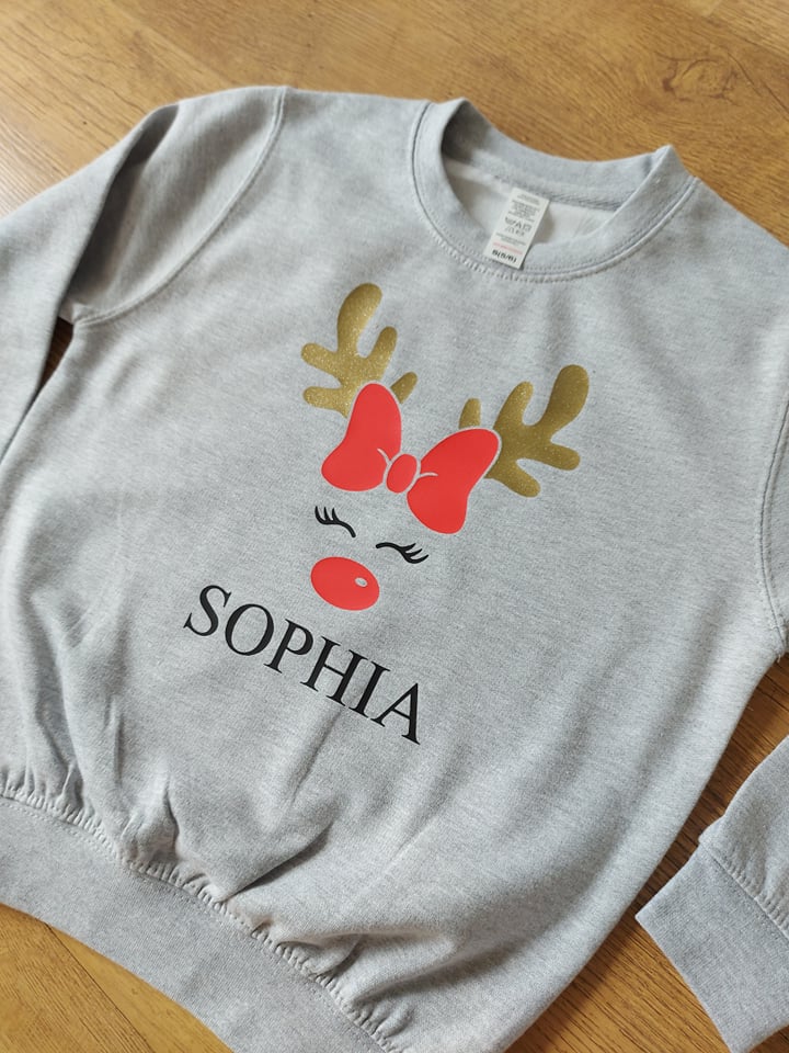 Personalised Girls Reindeer Sweater